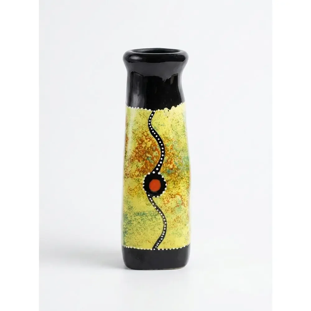 Vintage Koruna Australian Pottery Kangaroo Vase, Hand-Painted Indigenous Style